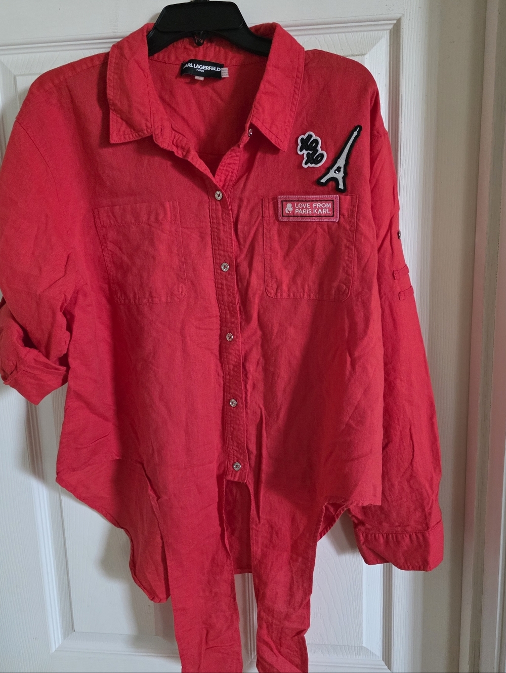 Karl Lagerfeld Red Button Down Shirt.